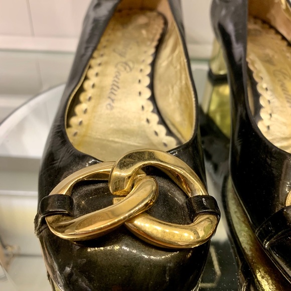 Juicy Couture Black and Gold Ballets with Squared Heel - Picture 2 of 5